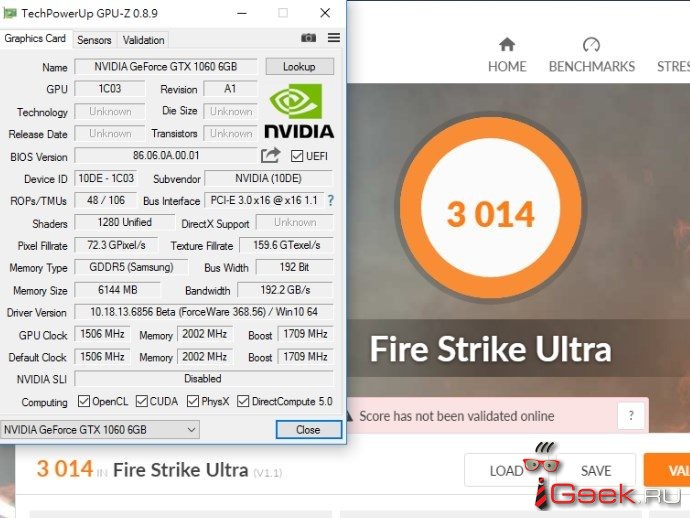 Итоги тестов NVIDIA GeForce GTX 1060 в бенчмарке 3DMark