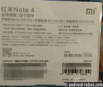 Планшетофон Xiaomi Redmi Note 4 основан на чипсете Helio X20 Планшетофон Xiaomi Redmi Note 4 основан на чипсете Helio X20